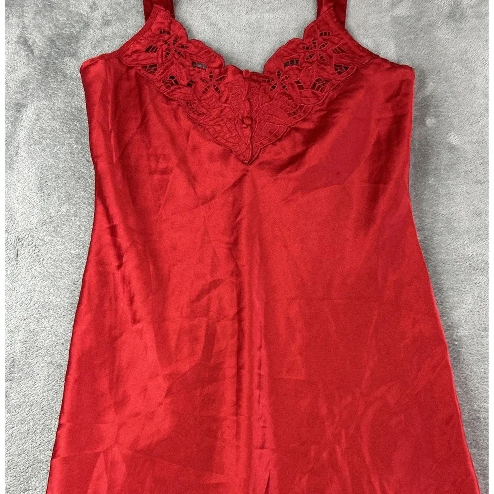 Vintage Inner Most Red Satin Slip Dress Small‎ Embroidery Lace Cut Out Feminine